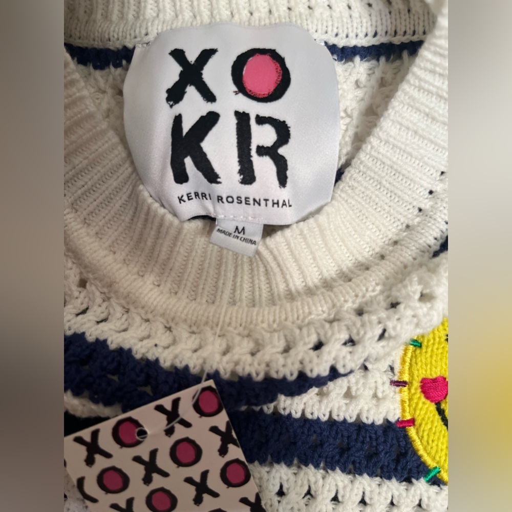 KERRI ROSENTHAL 😊 Cream and Navy Knit with Yellow Smiley NWT size Medium 😊😊😊😊😊 - Picture 4 of 11